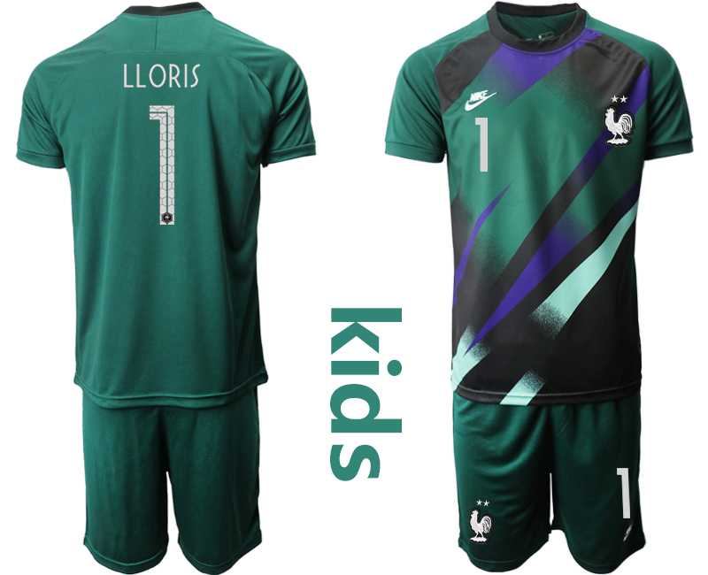2021 European Cup France ark green Youth goalkeeper #1 soccer jerseys->youth soccer jersey->Youth Jersey